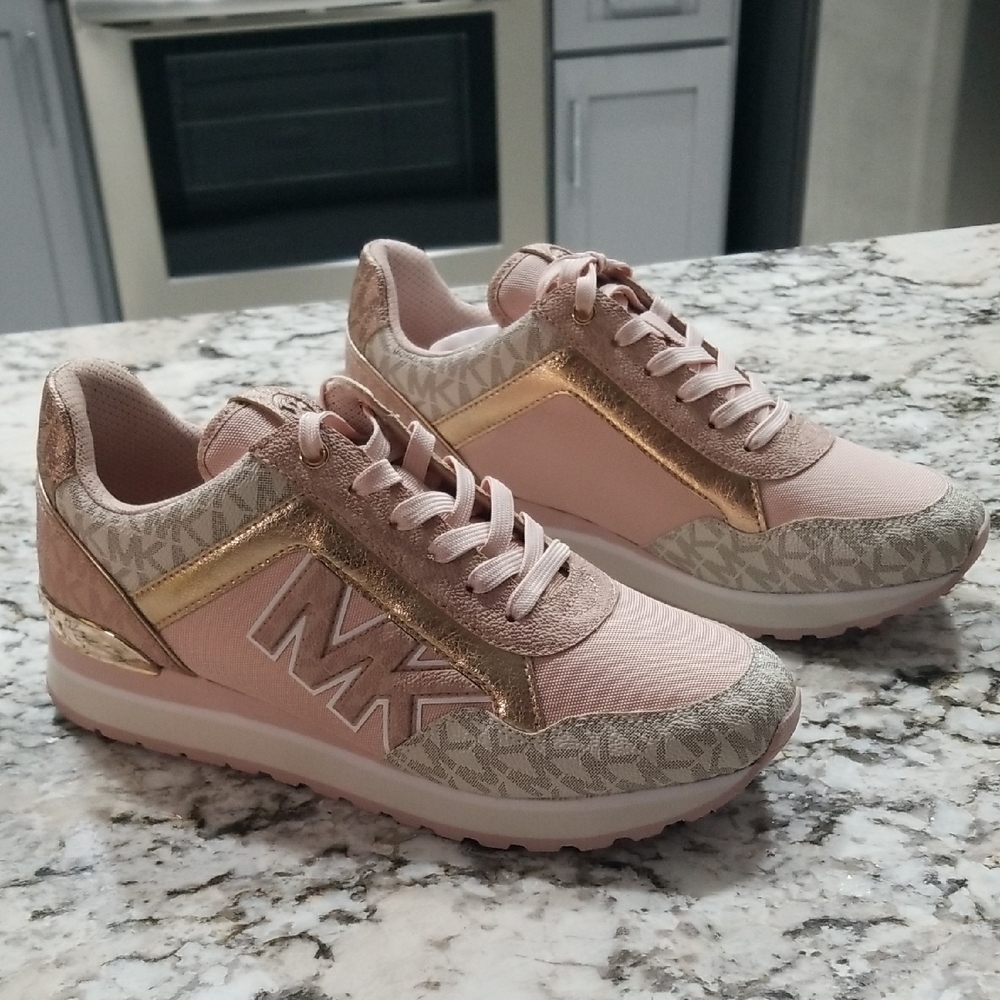 Michael Kors Pink and Gold Sneakers with leather Accents - Picture 2 of 9